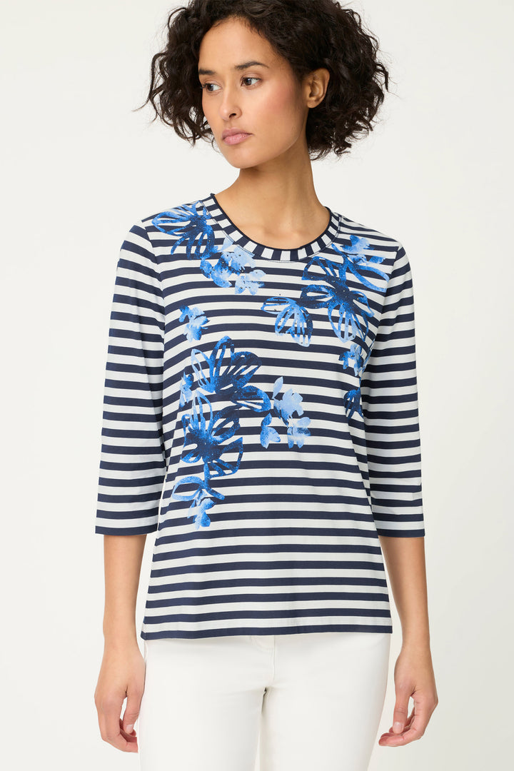 Olsen 11105335 40173 Ink Blue Stripe 3/4 Sleeve T-Shirt