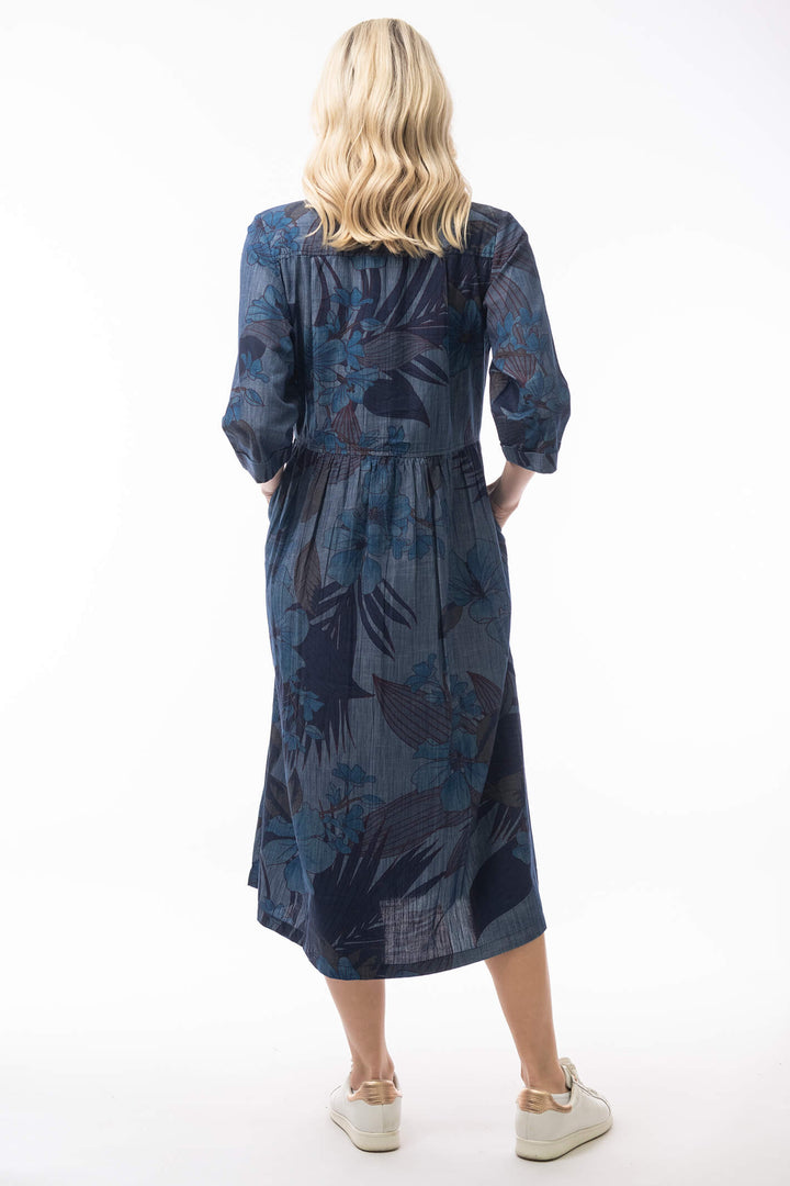 Orentique 21018 Navy Aurora Print Collared Shirt Dress - Shirley Allum Boutique