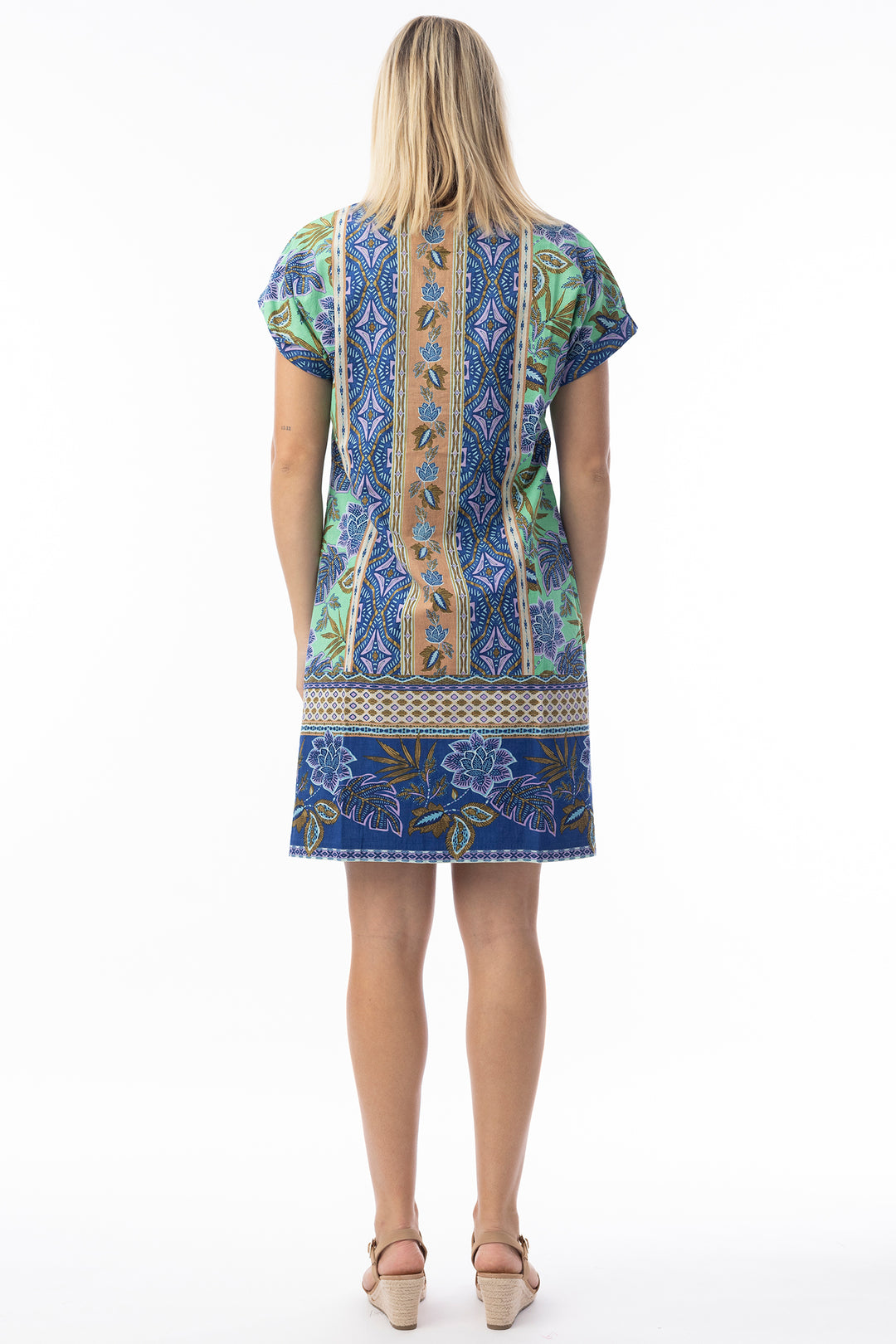 Orientique 20120 Blue Las Cuevas Print Reversible Short Sleeve Dress