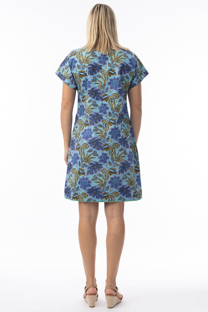 Orientique 20120 Blue Las Cuevas Print Reversible Short Sleeve Dress
