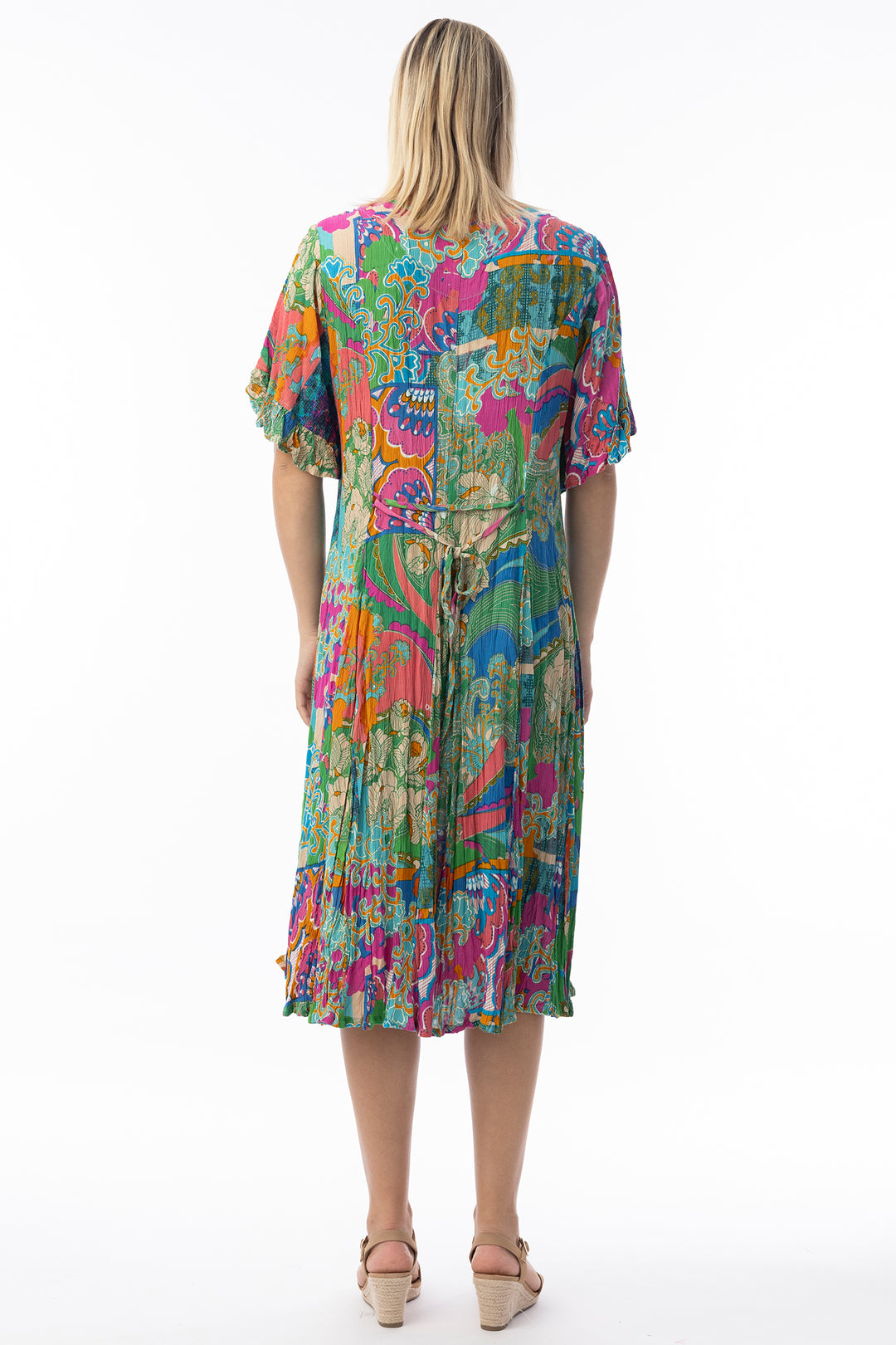 Orientique 20133 Green Santa Cruz Print Godet Dress
