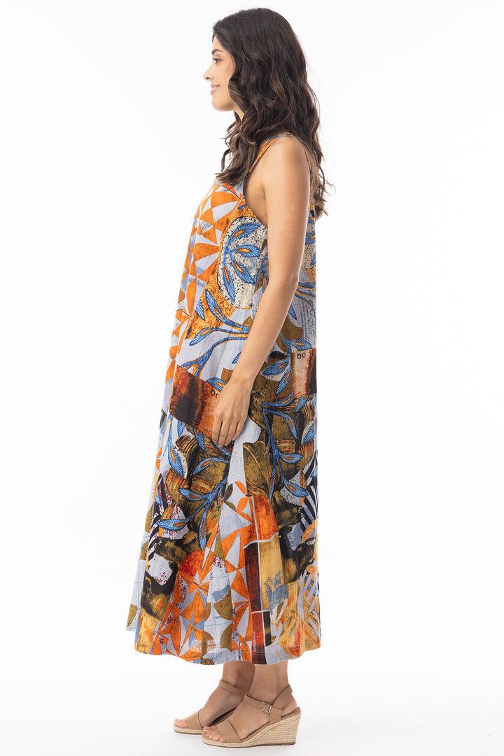 Orientique 20146 Wyndham Print Round Neck Maxi Dress