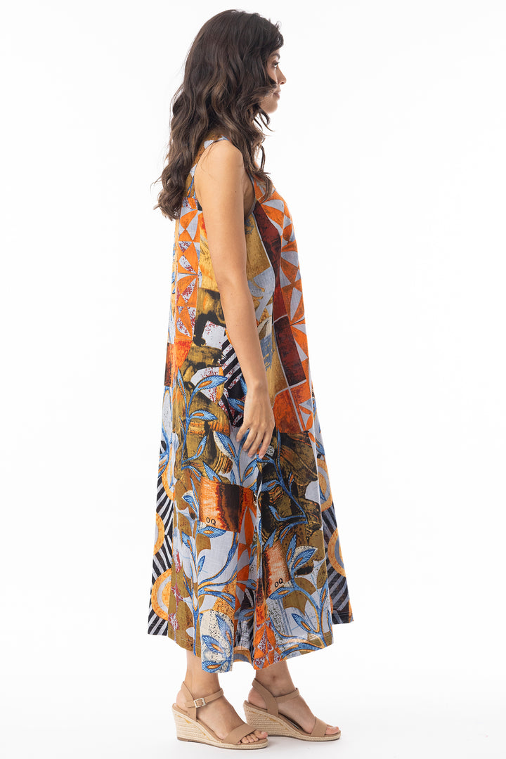 Orientique 20146 Wyndham Print Round Neck Maxi Dress