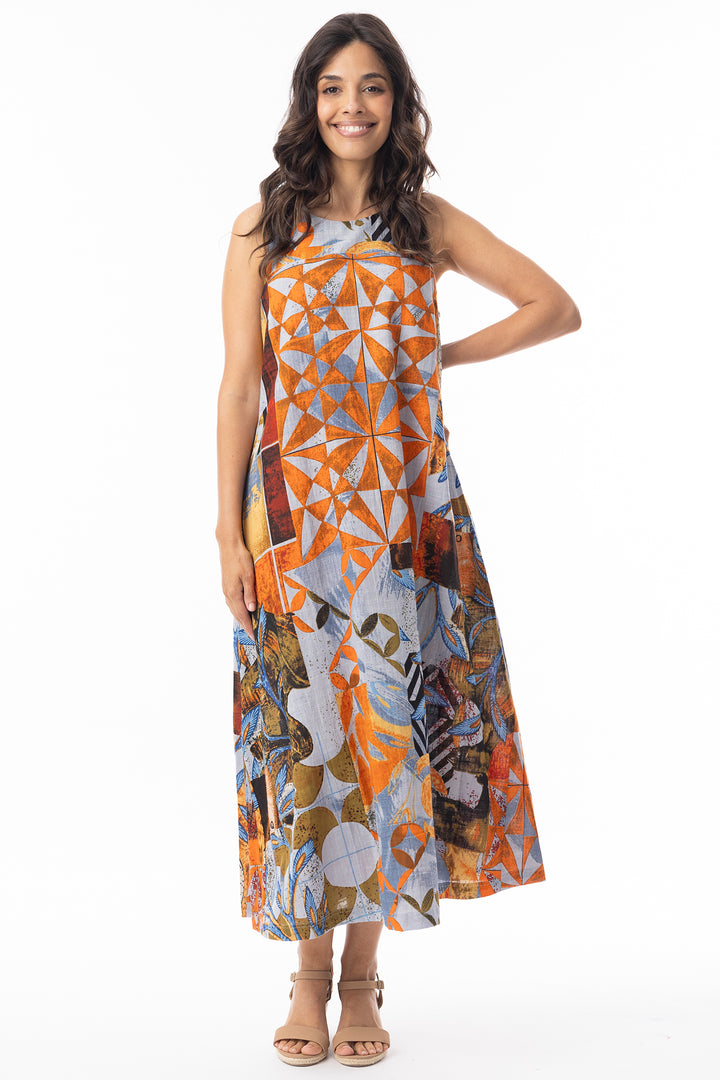 Orientique 20146 Wyndham Print Round Neck Maxi Dress