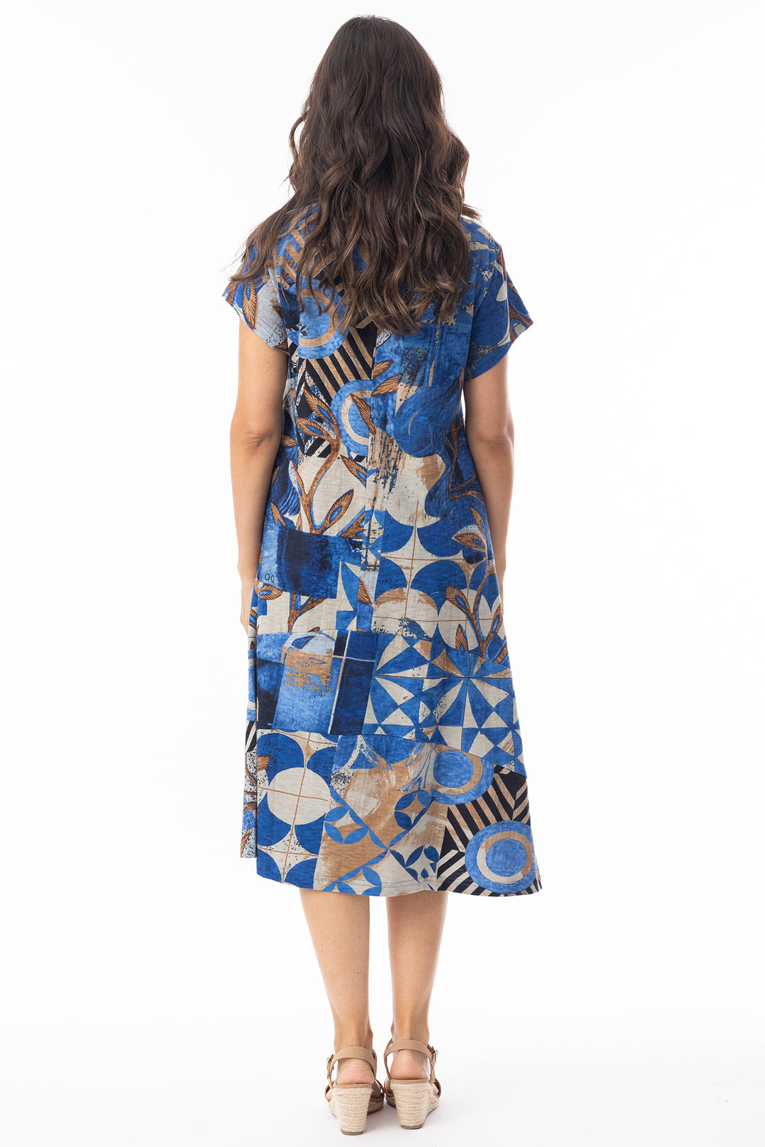 Orientique 20147 Blue Wyndham Print Flair Shift Dress