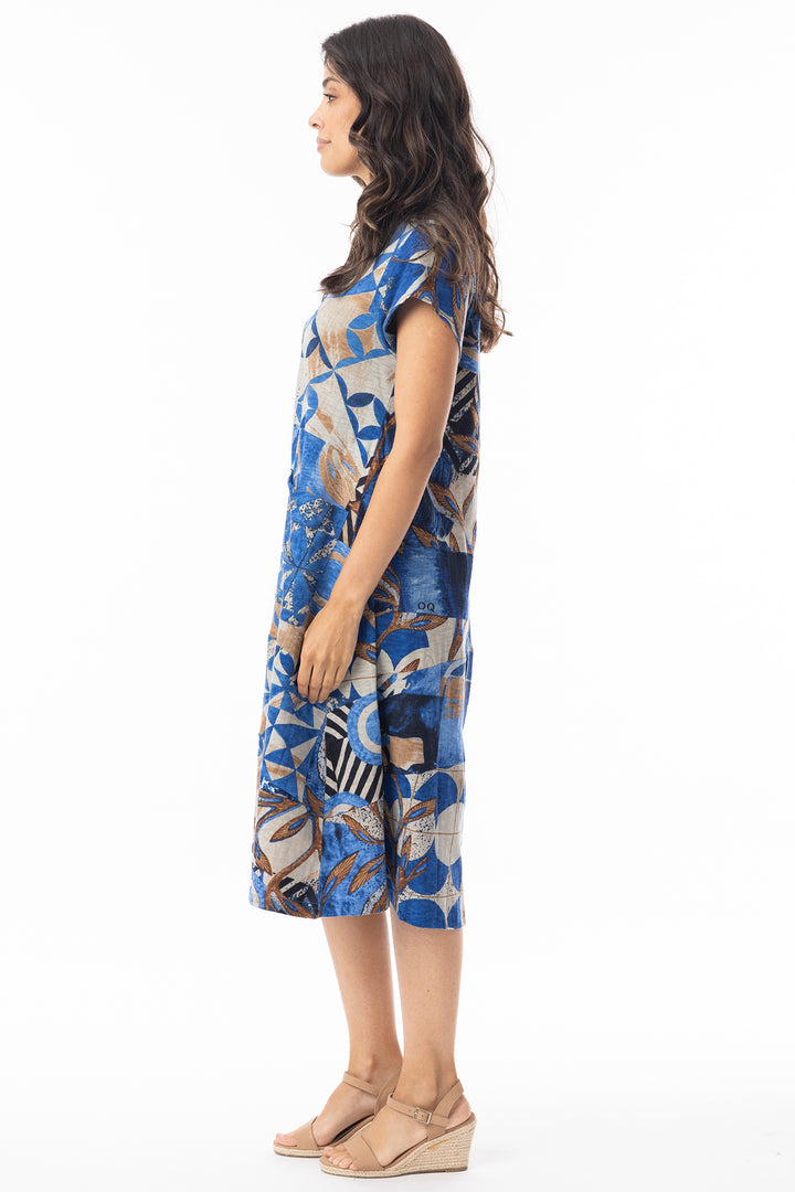 Orientique 20147 Blue Wyndham Print Flair Shift Dress