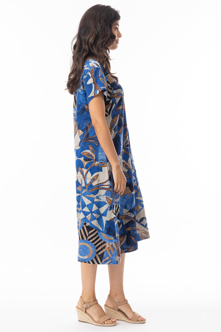 Orientique 20147 Blue Wyndham Print Flair Shift Dress
