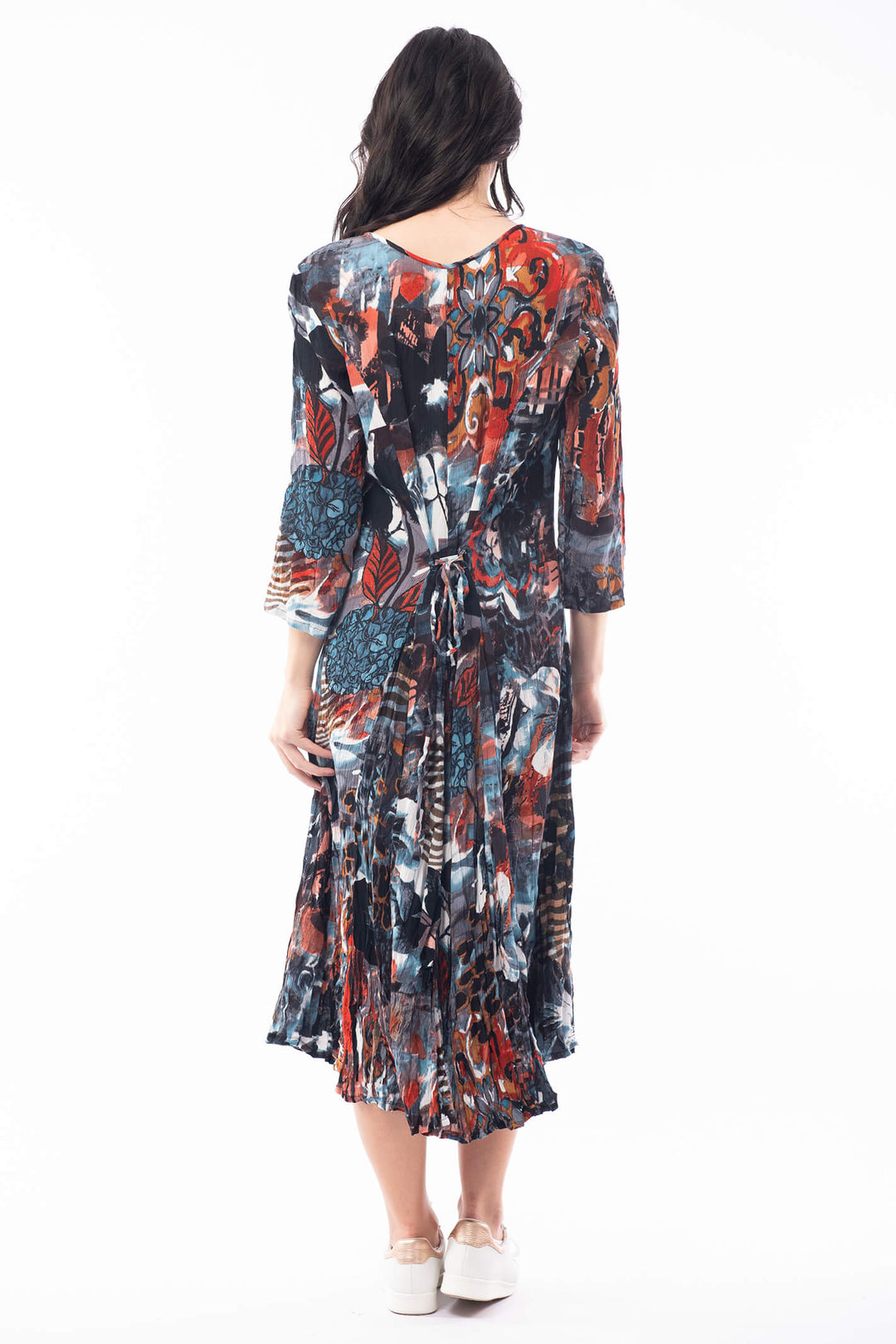 Orientique 21000 Blue Poseidon Print 34 Sleeve V-Neck Dress - Shirley Allum Boutique