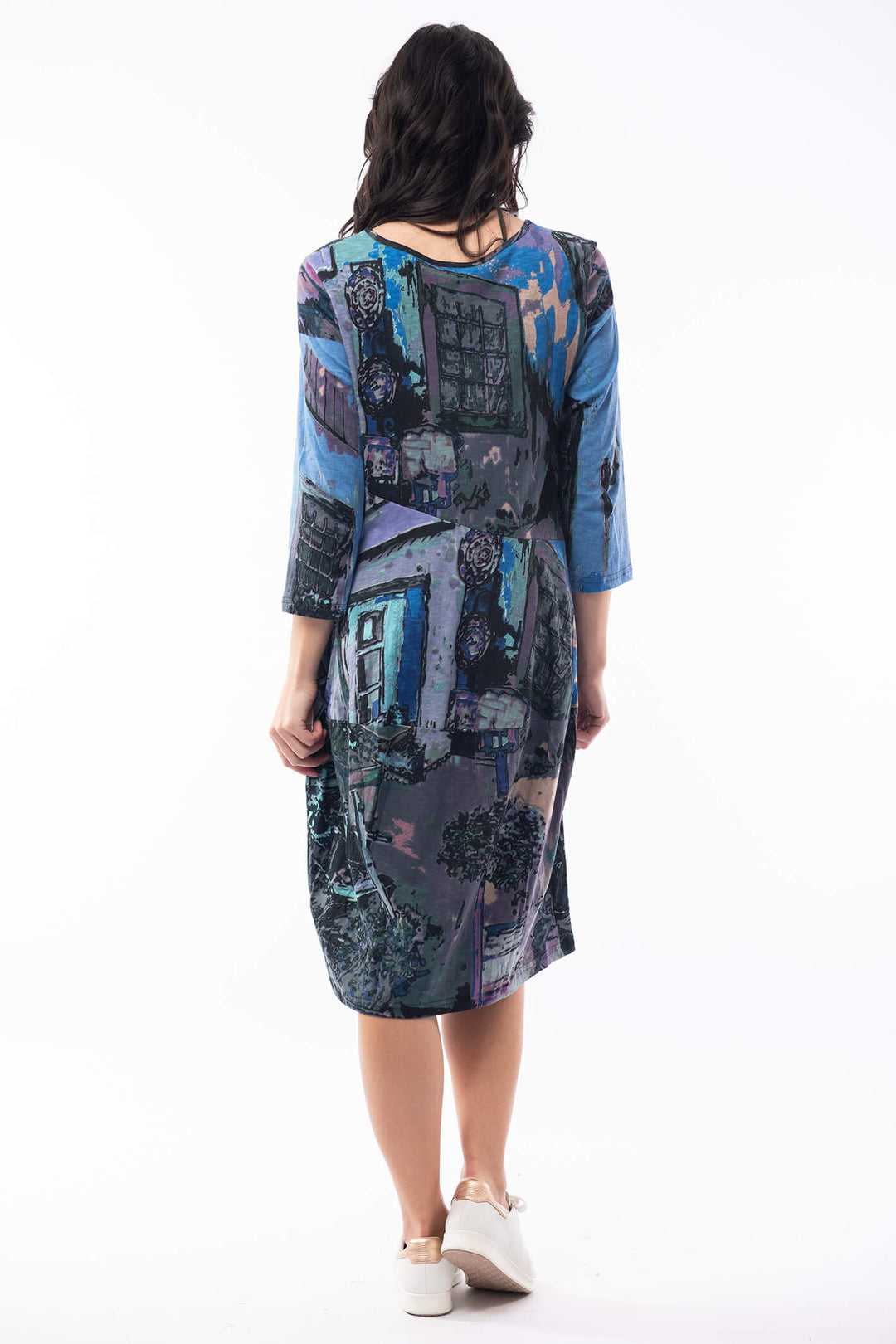 Orientique 2171 Blue Italy Print Bubble Dress - Shirley Allum Boutique