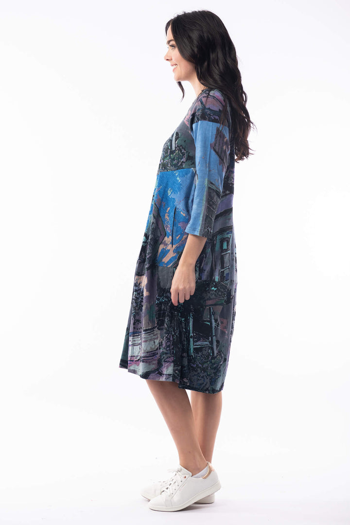 Orientique 2171 Blue Italy Print Bubble Dress - Shirley Allum Boutique