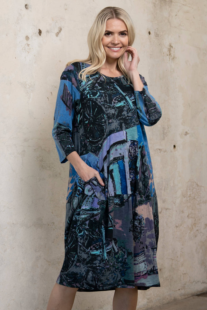 Orientique 2171 Blue Italy Print Bubble Dress - Shirley Allum Boutique