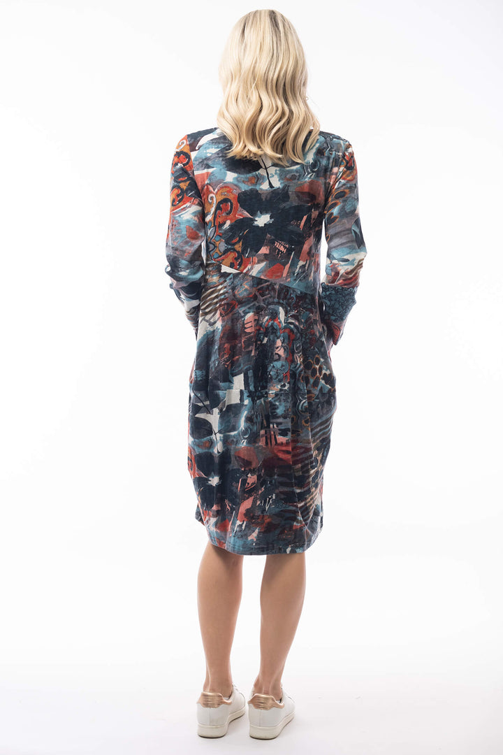 Orientique 2199 Blue Poseidon Print Panel Bubble Dress - Shirley Allum Boutique