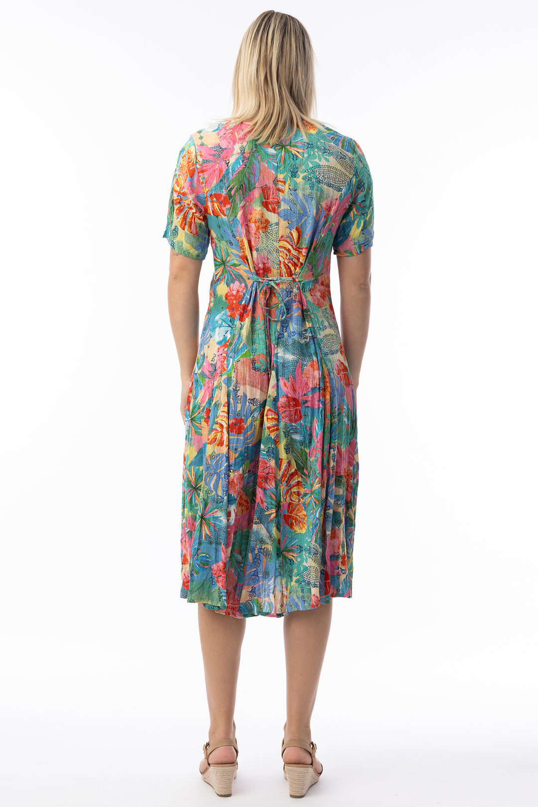 Orientique 30175 Multicolour Malvinas Print Short Sleeve Godet Dress