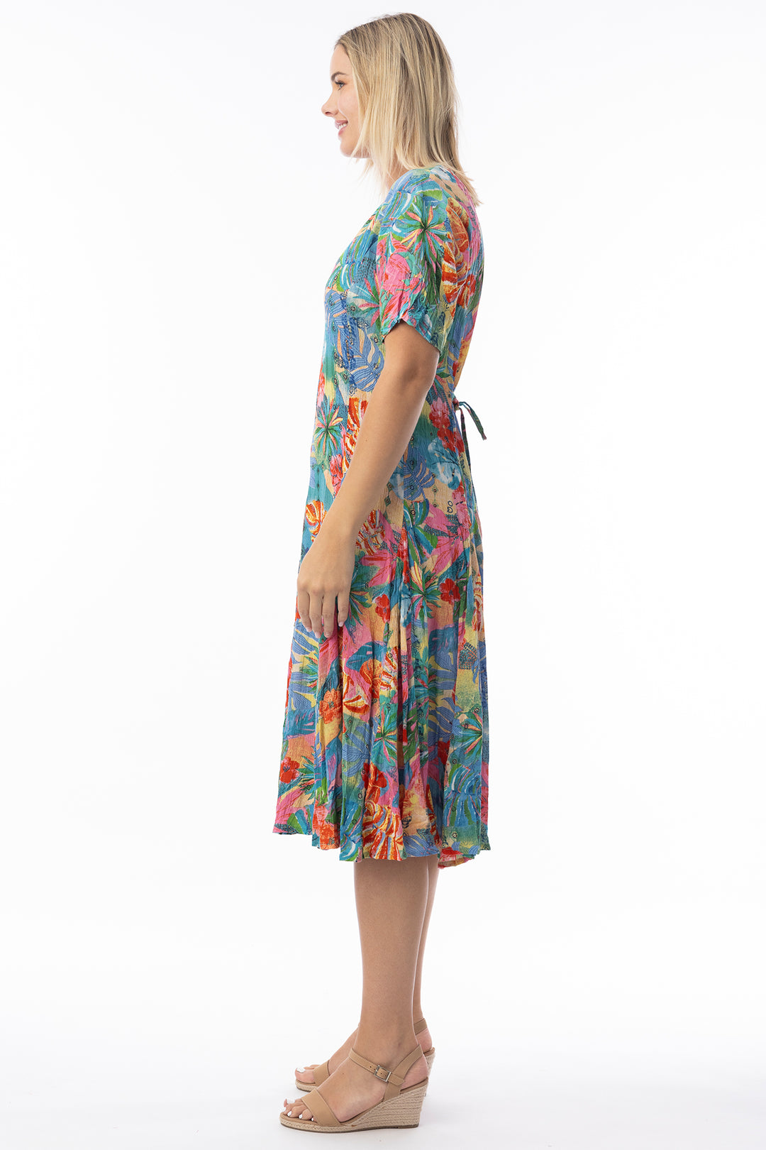 Orientique 30175 Multicolour Malvinas Print Short Sleeve Godet Dress