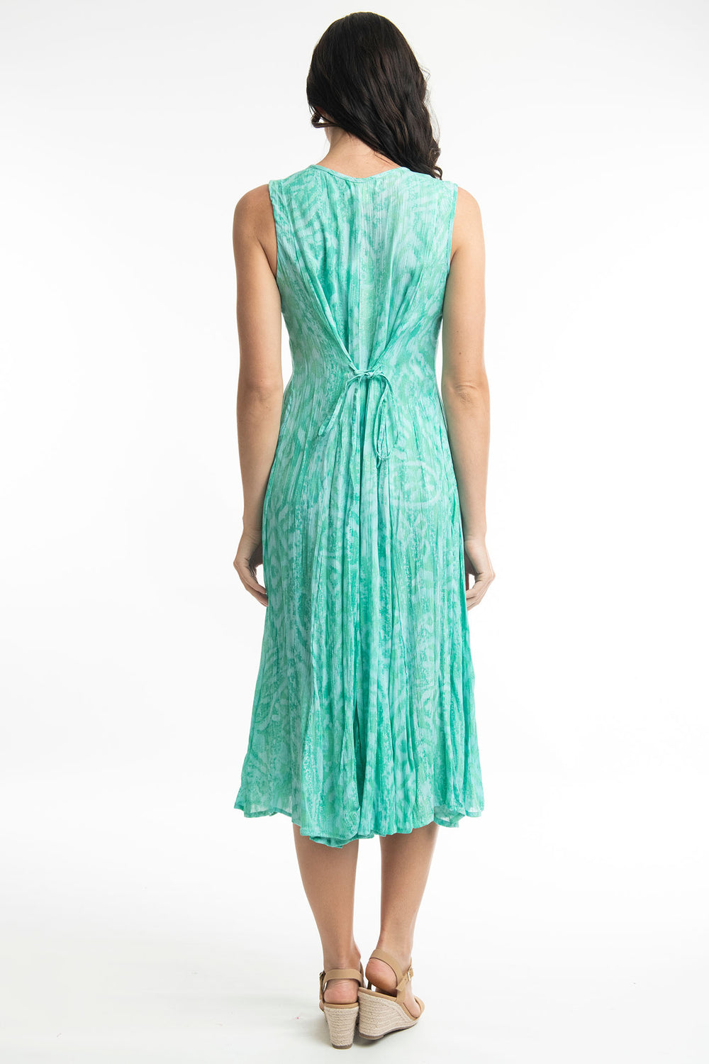 Orientique 4189 Olympus Blue Green Print Back Tie Dress - Shirley Allum Boutique