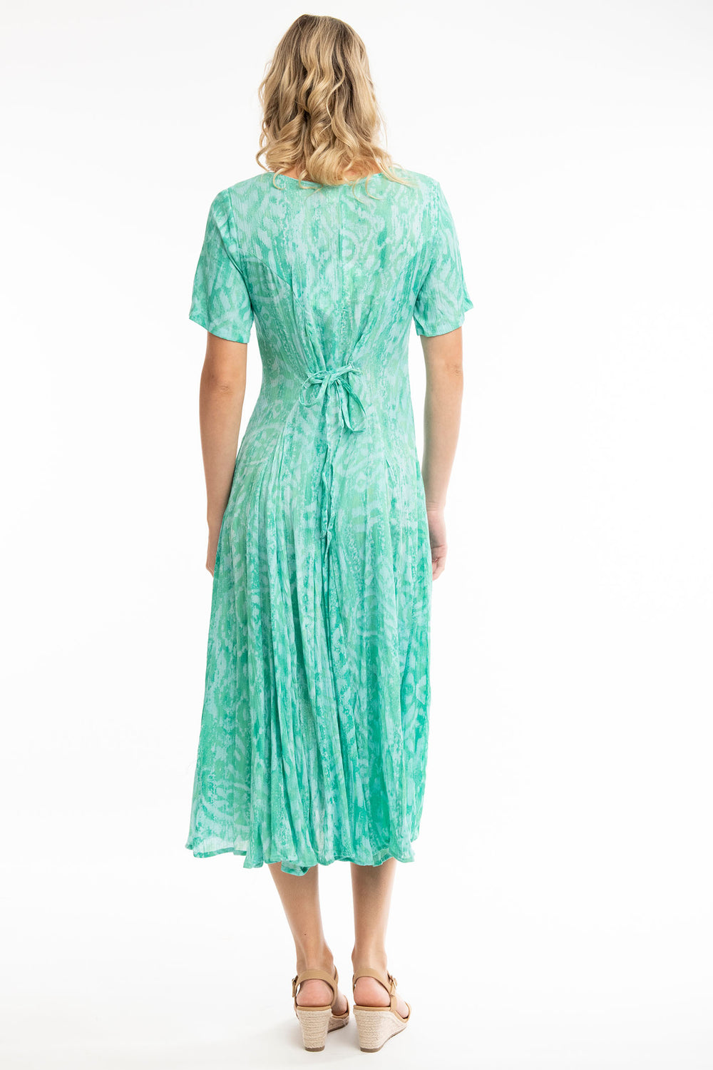 Orientique 4190 Olympus Blue Green Godet Sleeve Dress - Shirley Allum Boutique