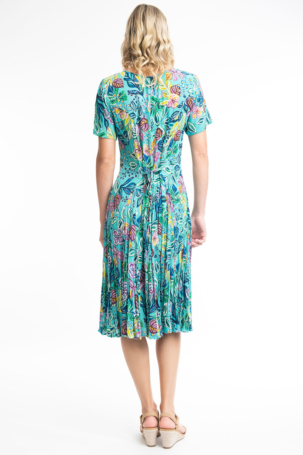 Orientique 81215 Teal Balet Godet Sleeve Dress - Shirley Allum Boutique