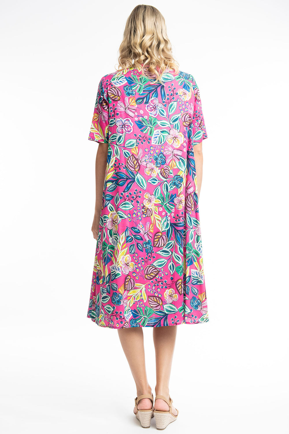 Orientique 81263 Fuchsia Pink Balat Print Pleat Front Dress - Shirley Allum Boutique