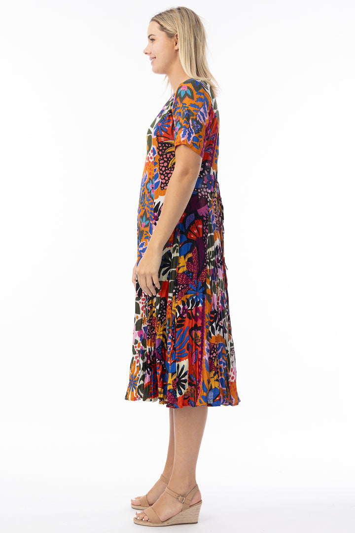 Orientique 81327 Multicolour Salvador Print Short Sleeve Godet Dress