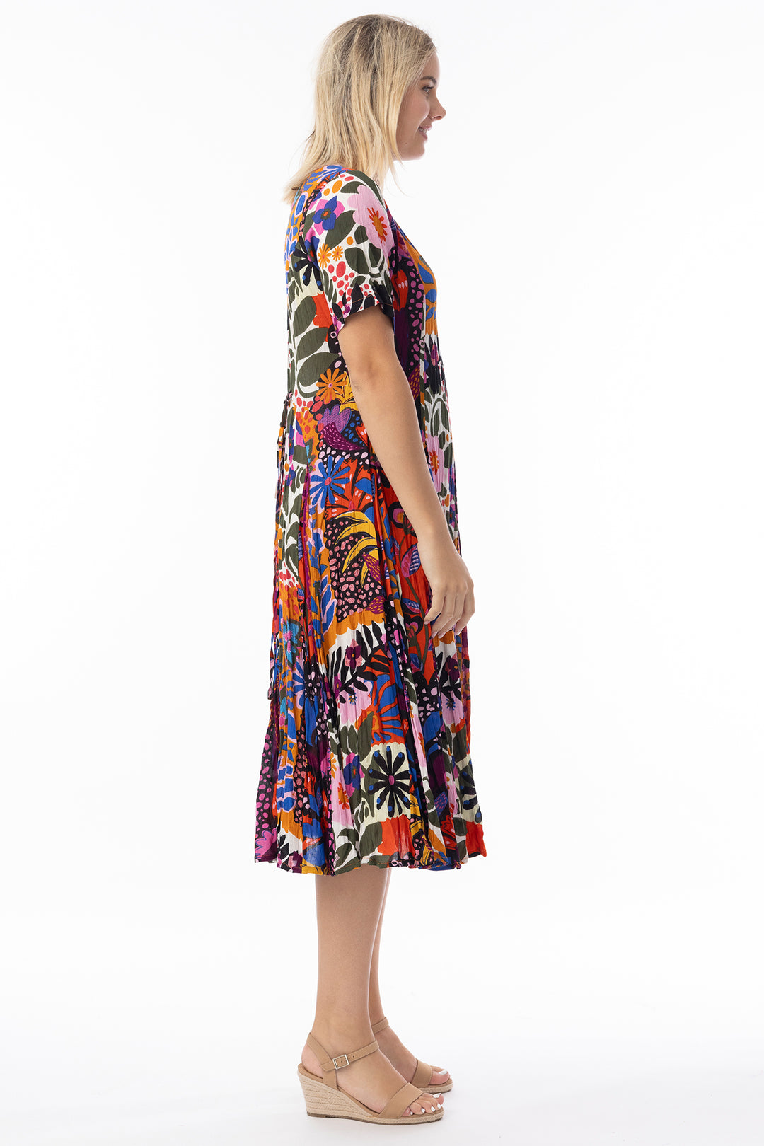 Orientique 81327 Multicolour Salvador Print Short Sleeve Godet Dress