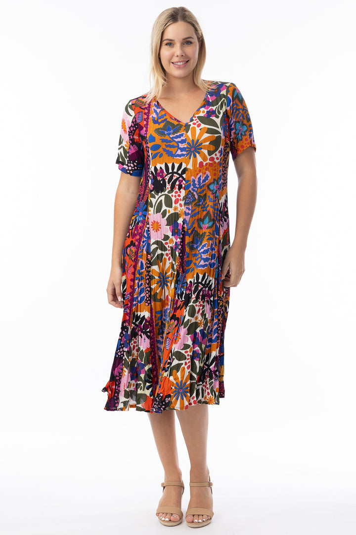 Orientique 81327 Multicolour Salvador Print Short Sleeve Godet Dress