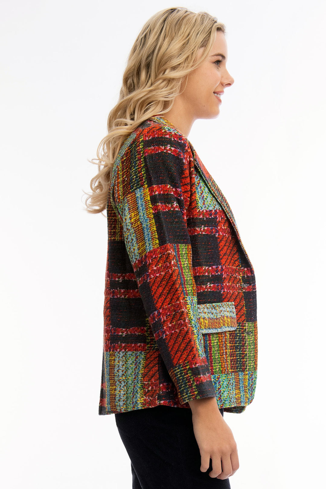 Orientique Blazer Jacket Red Multicolour Tartan 1B 62655 - Shirley Allum Boutique