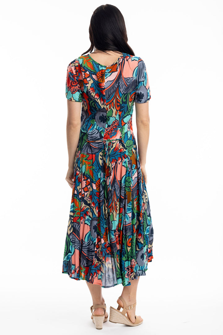 Orientique Dress Cape Verde Godet Short Sleeves Print 40017 - Shirley Allum Boutique