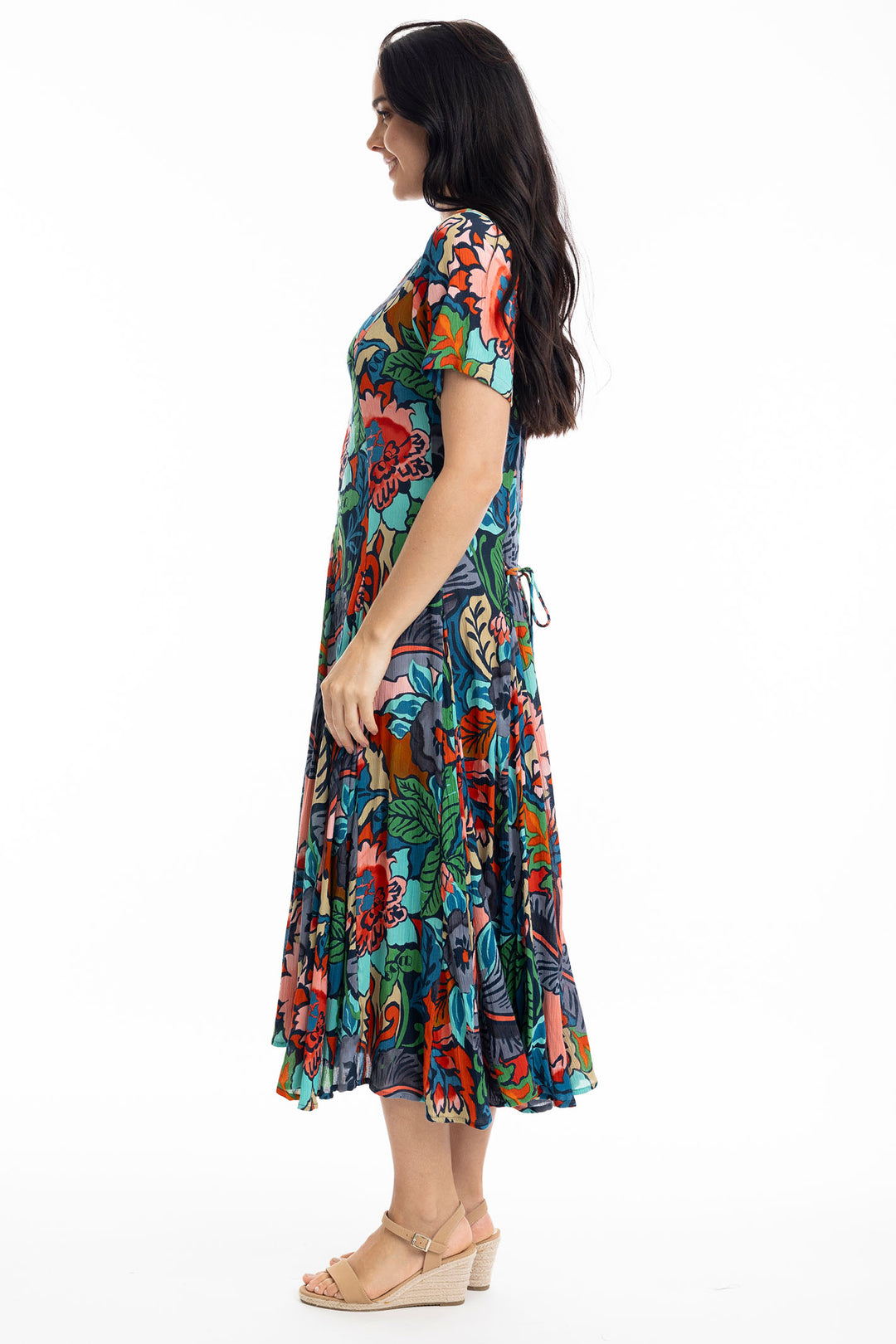 Orientique Dress Cape Verde Godet Short Sleeves Print 40017 - Shirley Allum Boutique