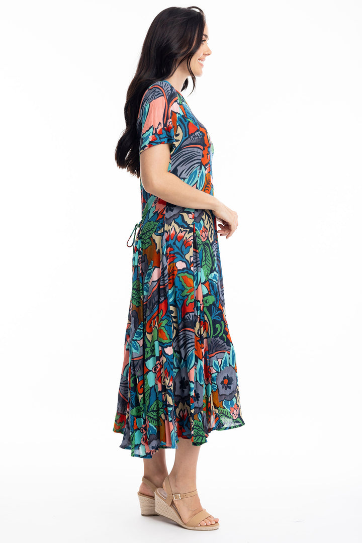 Orientique Dress Cape Verde Godet Short Sleeves Print 40017 - Shirley Allum Boutique