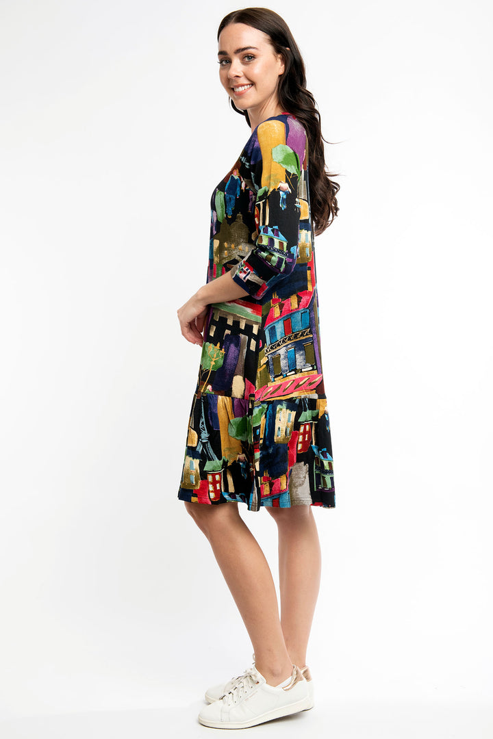 Orientique Dress Madam Butterfly Frill Hem 21097 - Shirley Allum Boutique