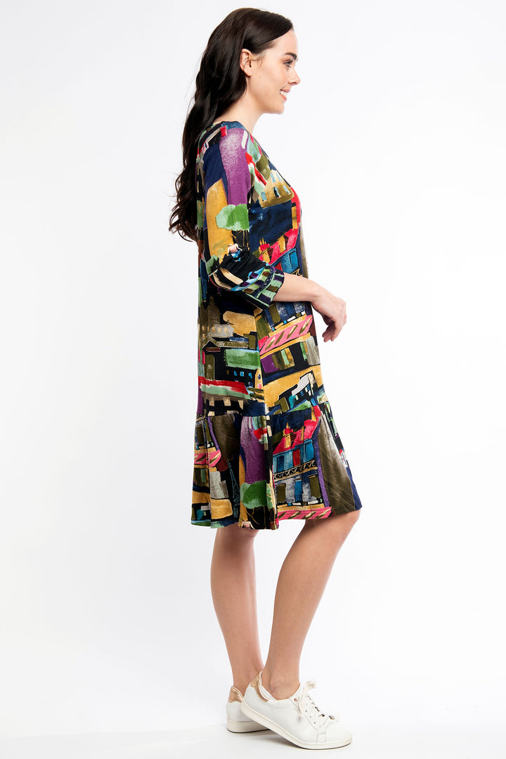Orientique Dress Madam Butterfly Frill Hem 21097 - Shirley Allum Boutique