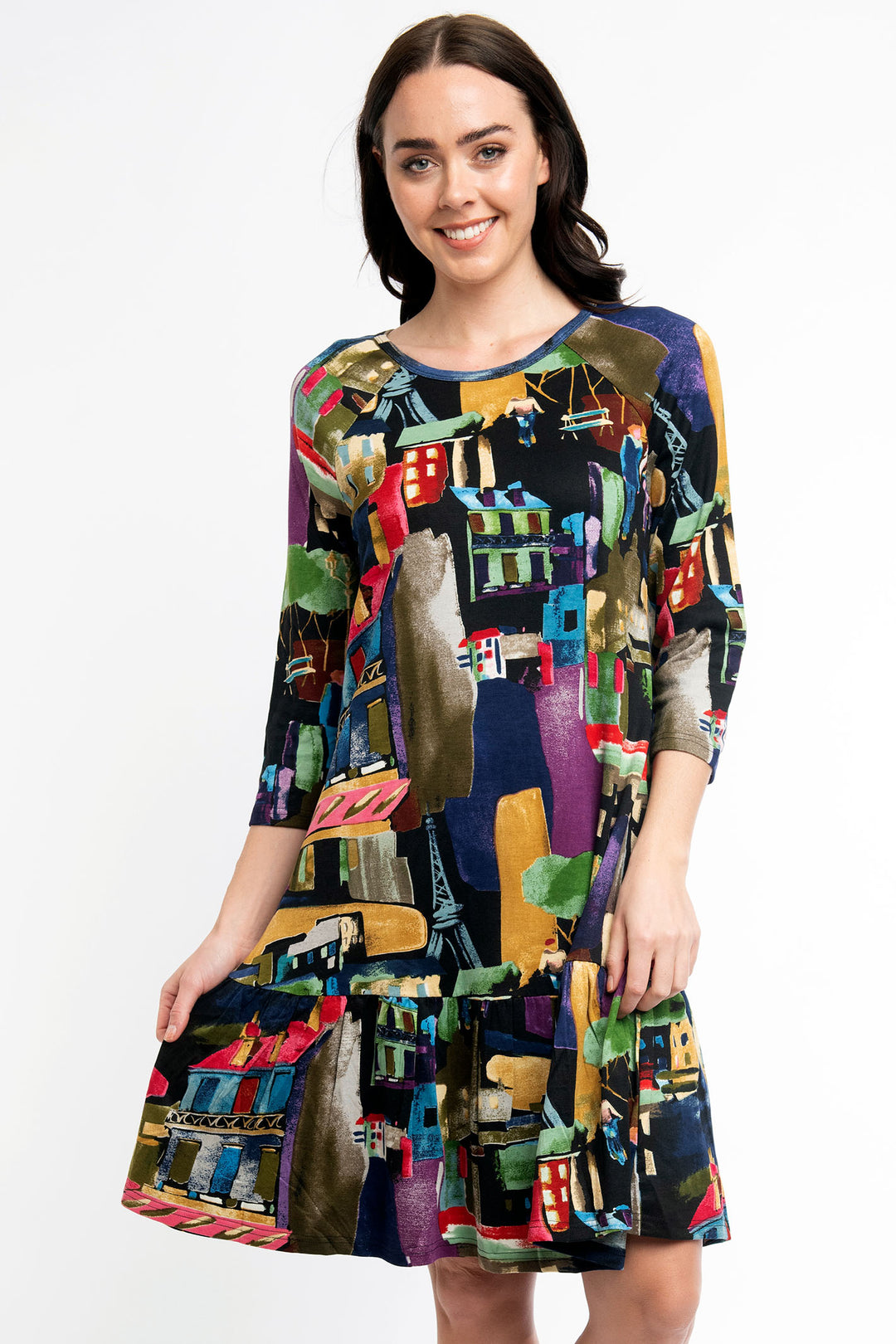 Orientique Dress Madam Butterfly Frill Hem 21097 - Shirley Allum Boutique