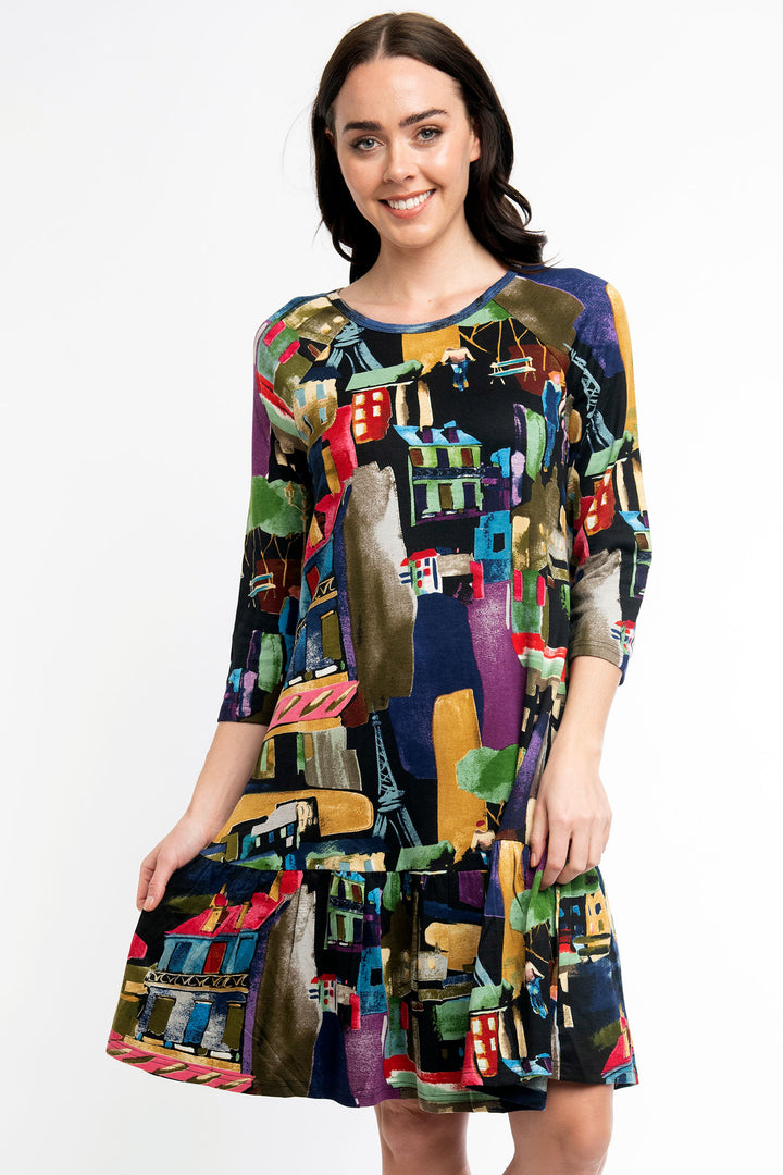 Orientique Dress Madam Butterfly Frill Hem 21097 - Shirley Allum Boutique