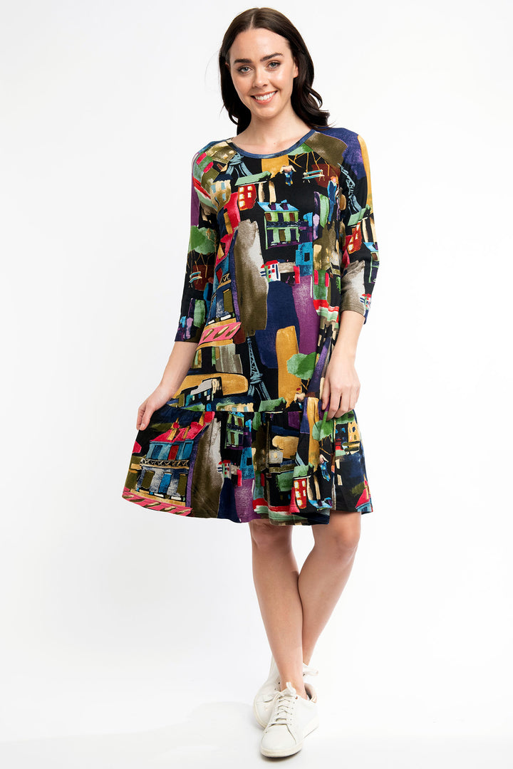Orientique Dress Madam Butterfly Frill Hem 21097 - Shirley Allum Boutique