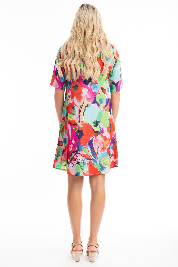 Orientique Dress Nevis Contemporary Pink Multicolour Print 81298 - Shirley Allum Boutique