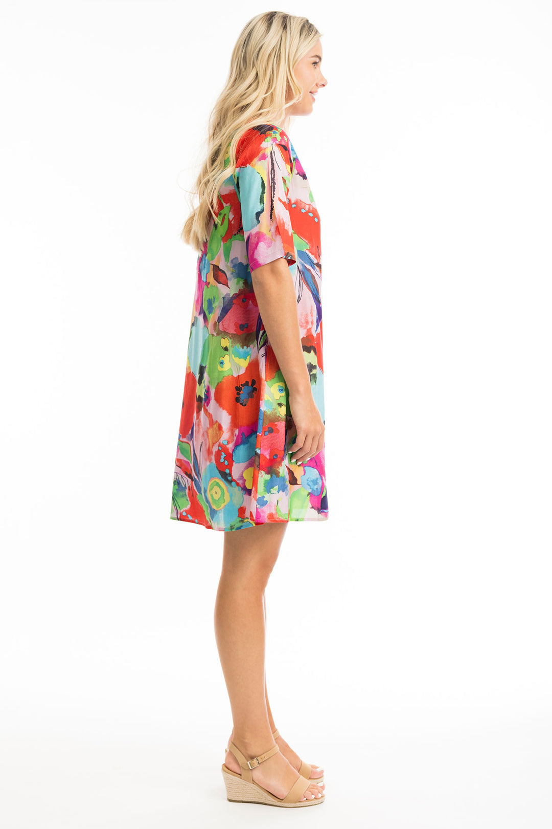 Orientique Dress Nevis Contemporary Pink Multicolour Print 81298 - Shirley Allum Boutique