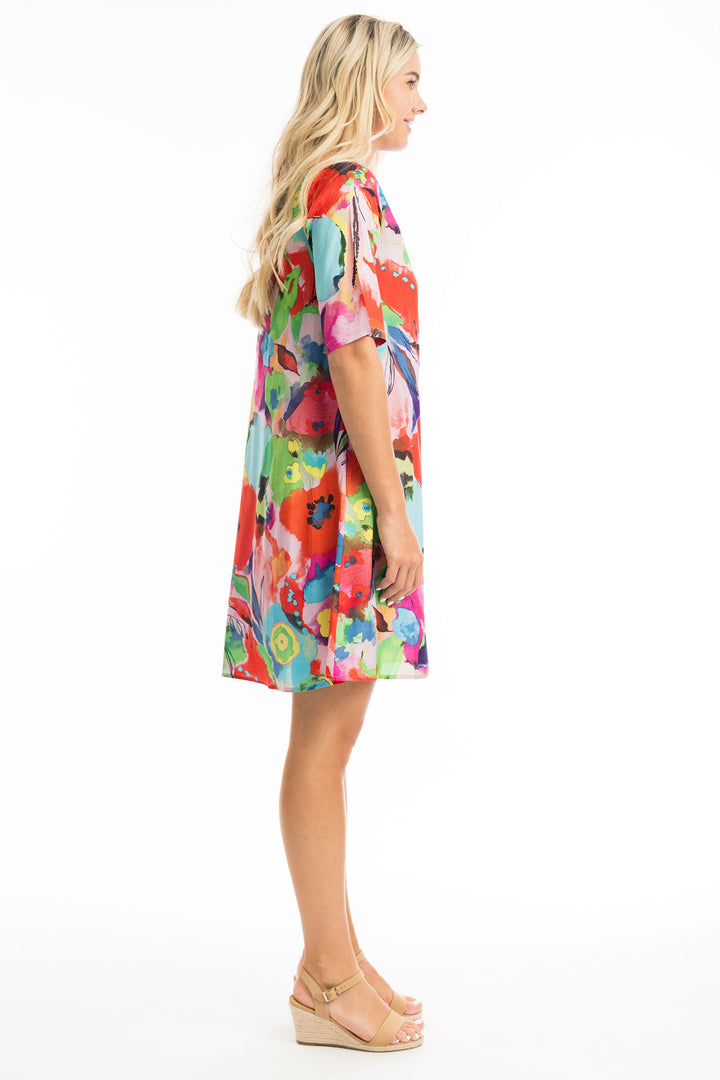 Orientique Dress Nevis Contemporary Pink Multicolour Print 81298 - Shirley Allum Boutique