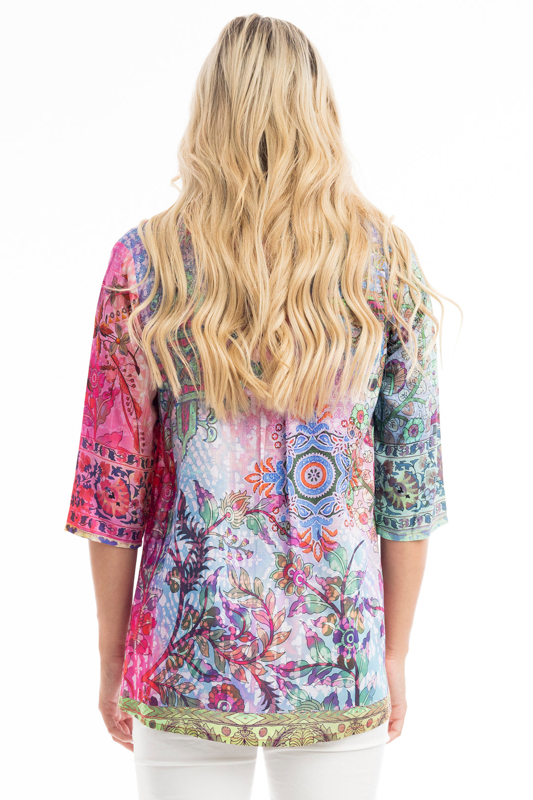 Orientique Shirt Rambagh Pink Digital Print Collared 72485 - Shirley Allum Boutique