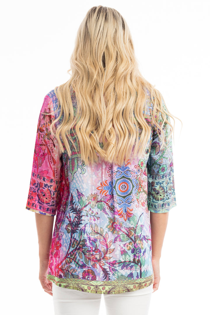 Orientique Shirt Rambagh Pink Digital Print Collared 72485 - Shirley Allum Boutique