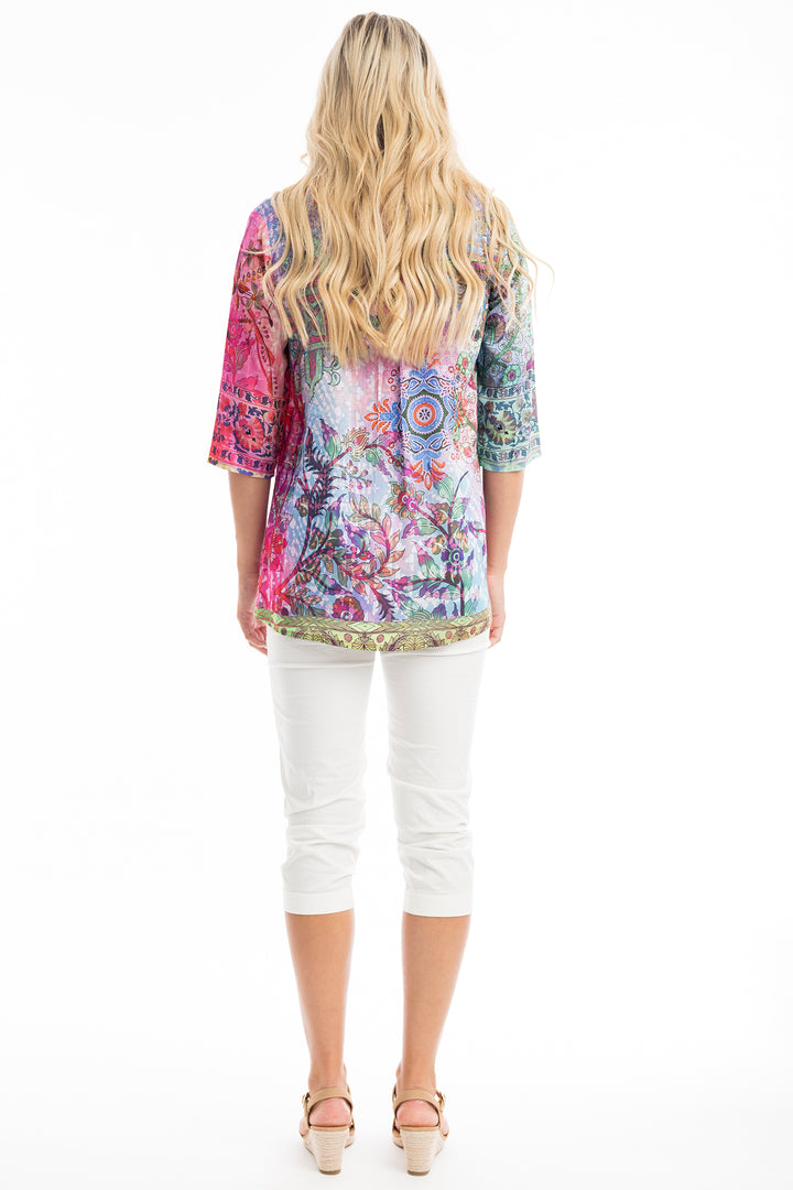 Orientique Shirt Rambagh Pink Digital Print Collared 72485 - Shirley Allum Boutique