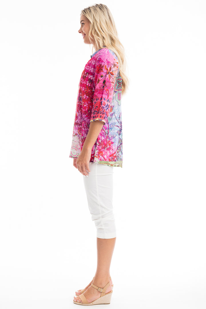 Orientique Shirt Rambagh Pink Digital Print Collared 72485 - Shirley Allum Boutique
