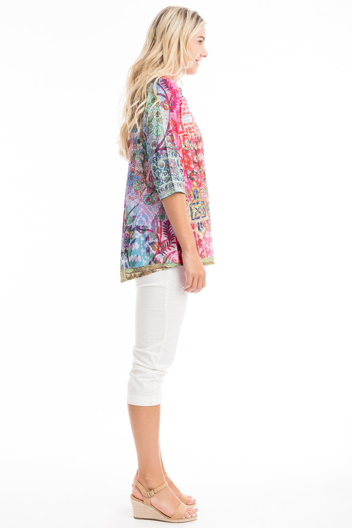 Orientique Shirt Rambagh Pink Digital Print Collared 72485 - Shirley Allum Boutique