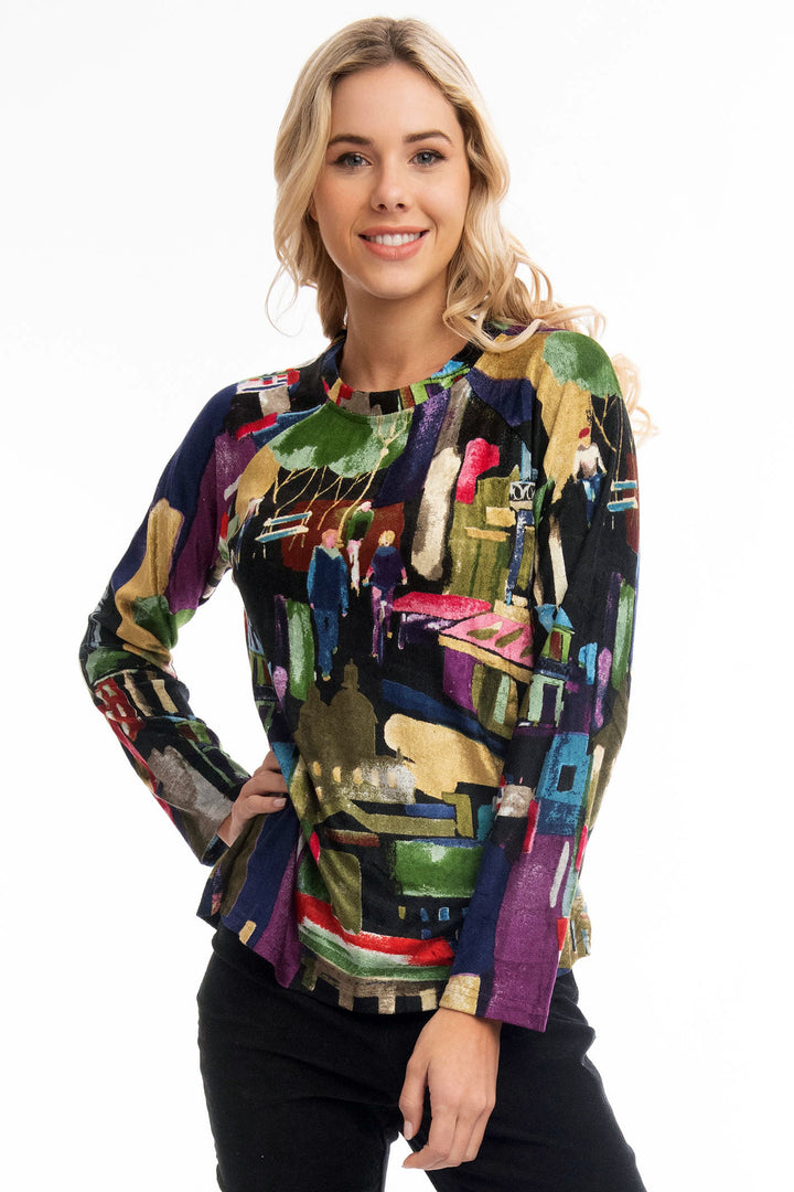Orientique T-Shirt Raglan Multicolour Madam Butterfly Print 22947 - Shirley Allum Boutique