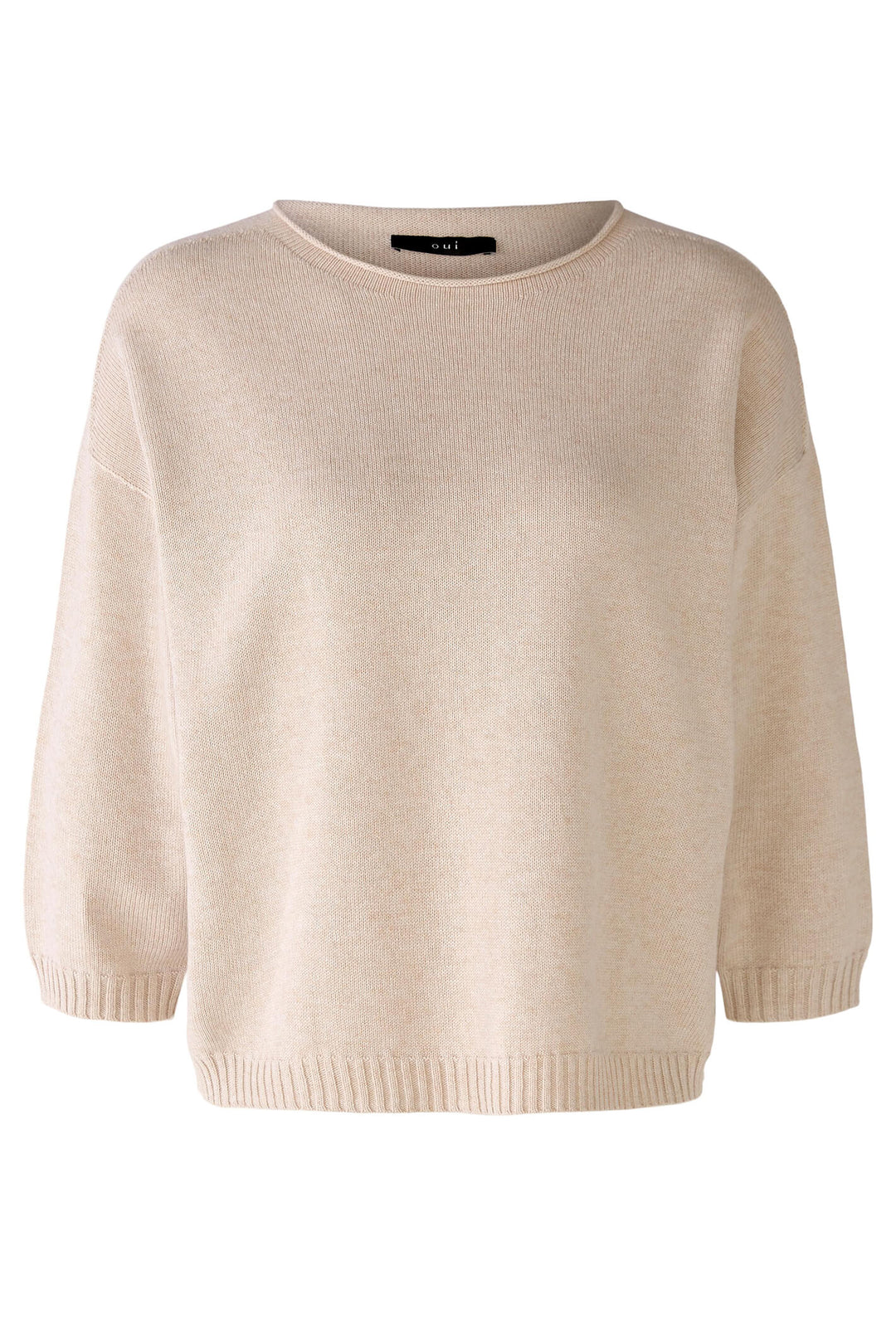 Oui 79351 7065 Light Beige Melange Wide Neck Dropped Shoulder Jumper - Shirley Allum Boutique