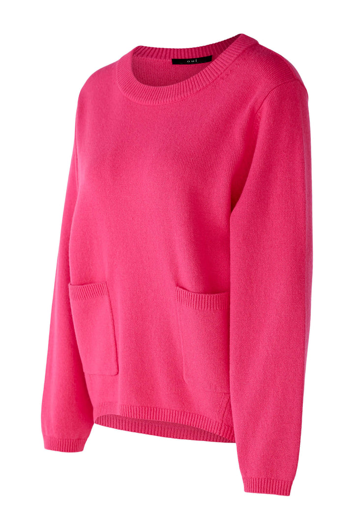 Oui 79631 3394 Pink Round Neck Patch Pocket Jumper  - Shirley Allum