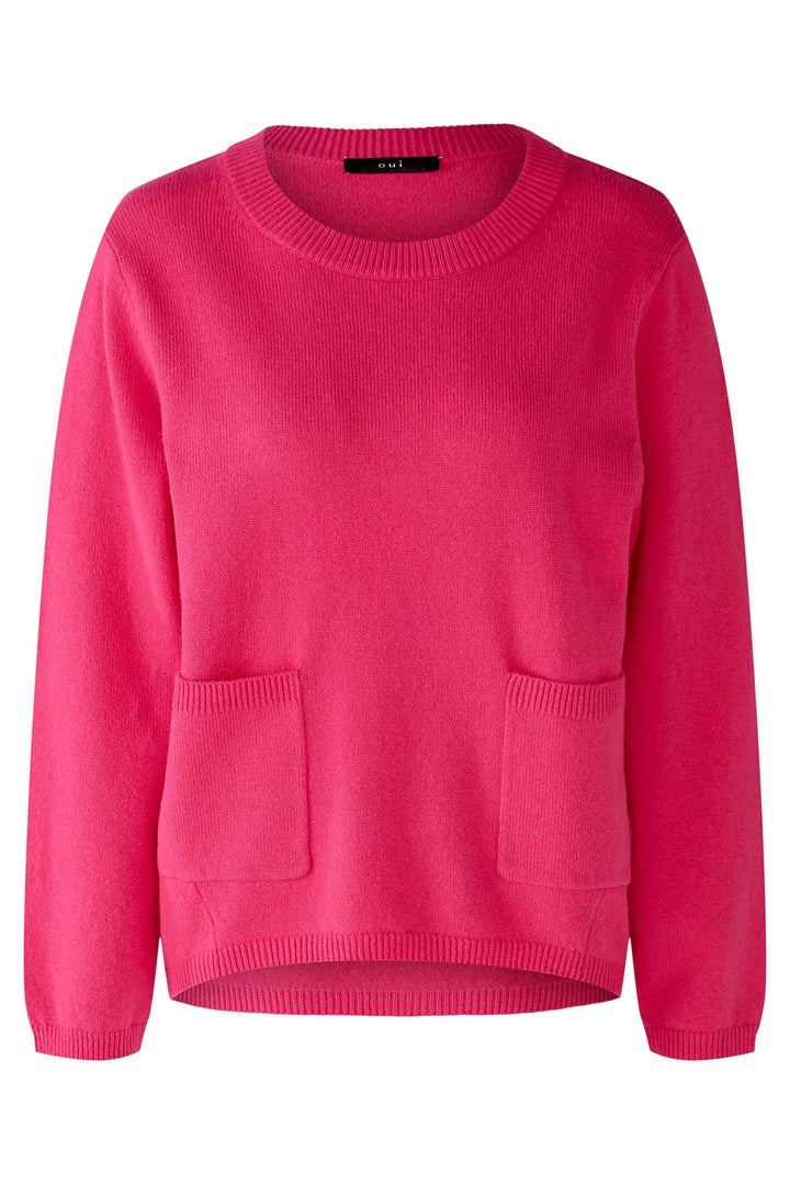 Oui 79631 3394 Pink Round Neck Patch Pocket Jumper  - Shirley Allum
