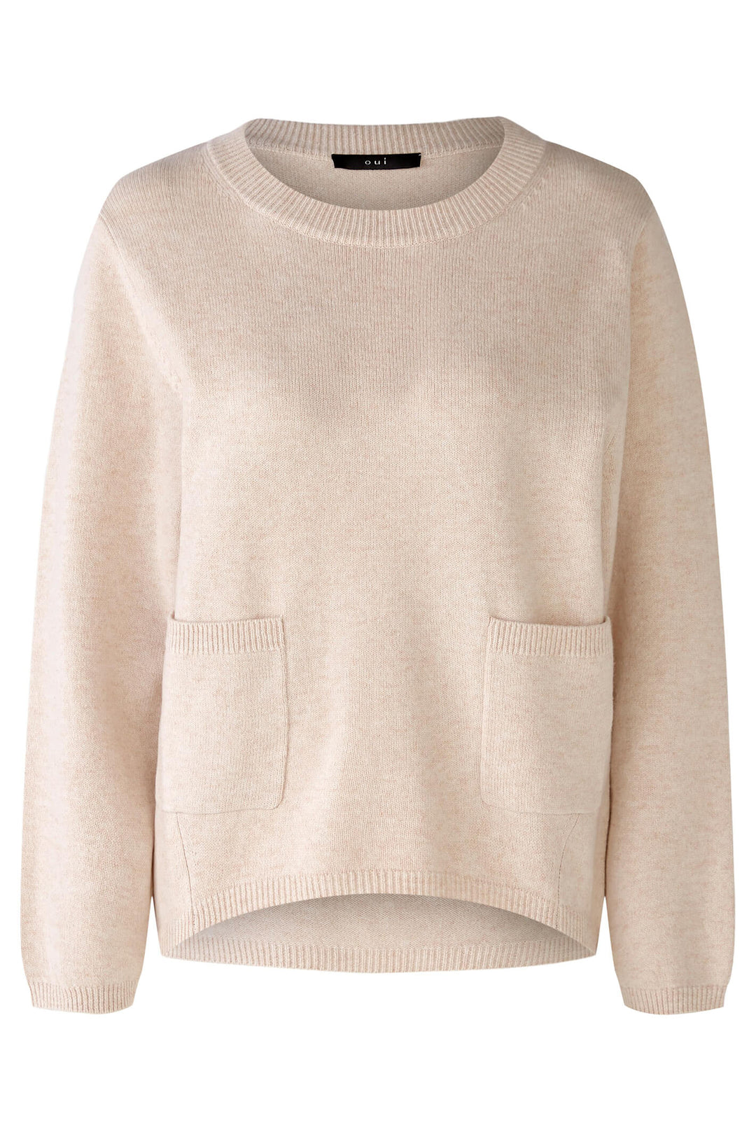 Oui 79631 7065 Light Beige Melange Round Neck Patch Pocket Jumper - Shirley Allum