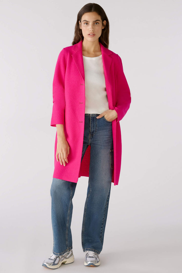 Oui 79918 3394 Mayson Pink Button Front Boiled Wool Coat - Shirley Allum Boutique