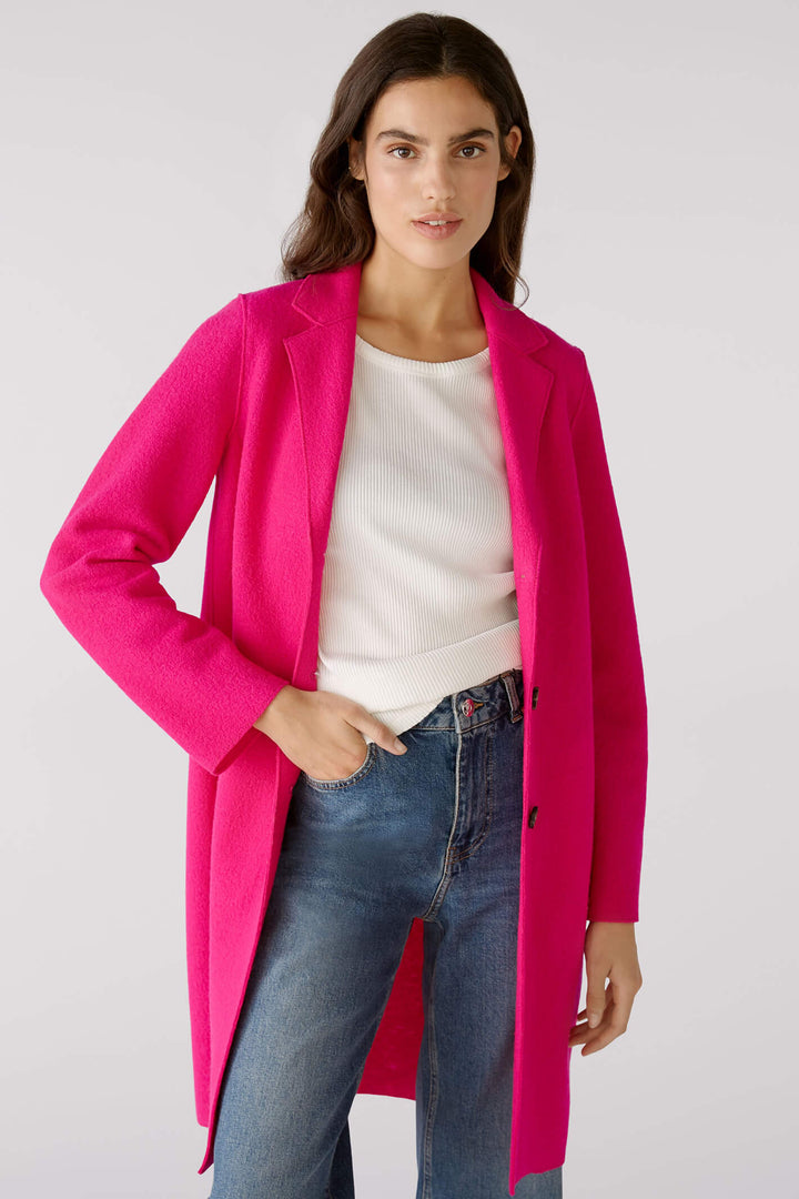 Oui 79918 3394 Mayson Pink Button Front Boiled Wool Coat - Shirley Allum Boutique