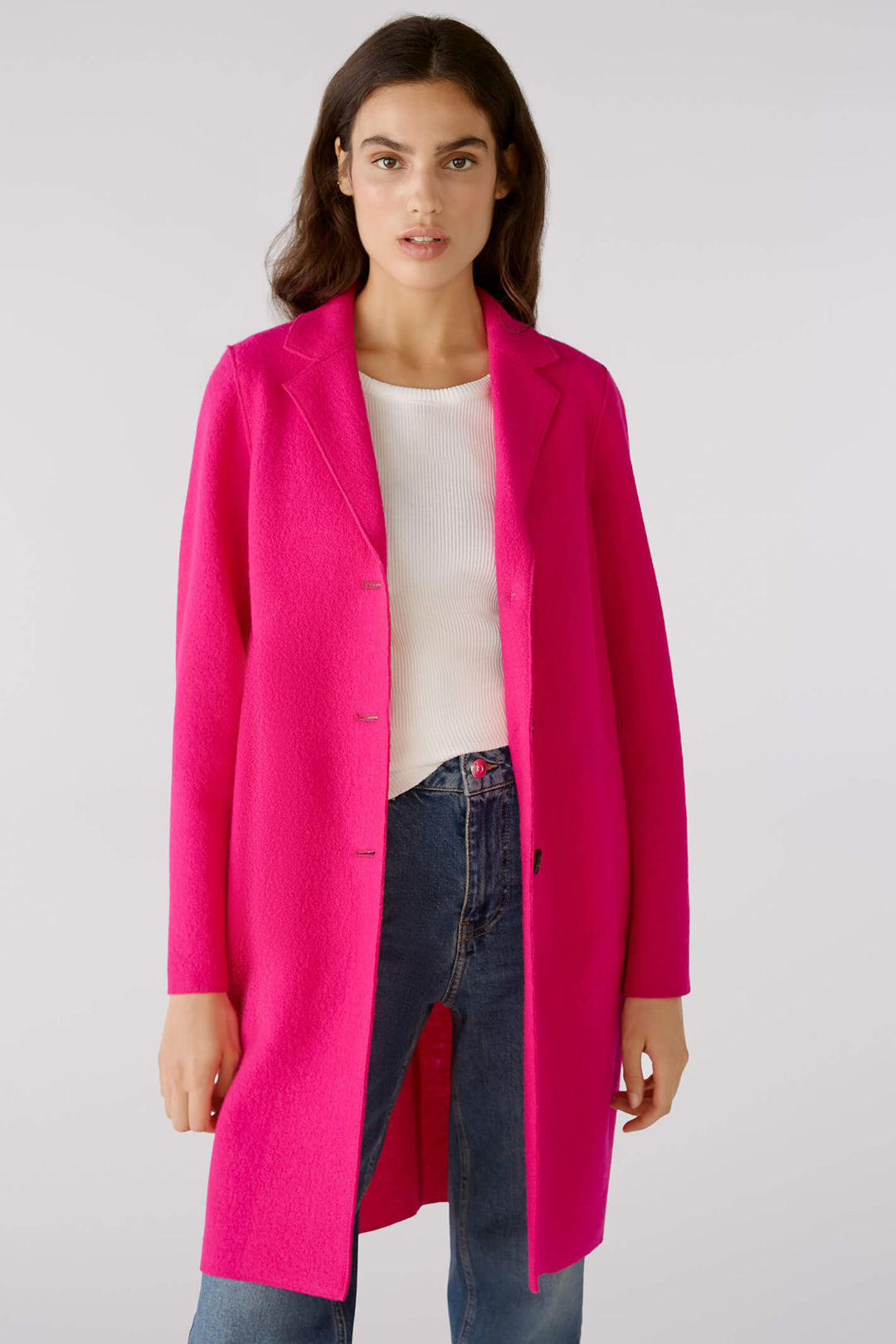 Oui 79918 3394 Mayson Pink Button Front Boiled Wool Coat - Shirley Allum Boutique